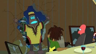 Illustration for article titled Futurama celebrates the holidays with Al Gore, global Armageddon and oil-wrestling robots